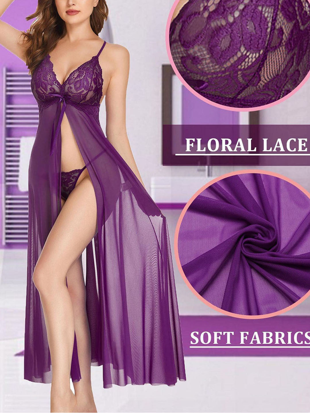 Dreamy Babydoll Lingerie Dress – Soft Net with Lace Detail