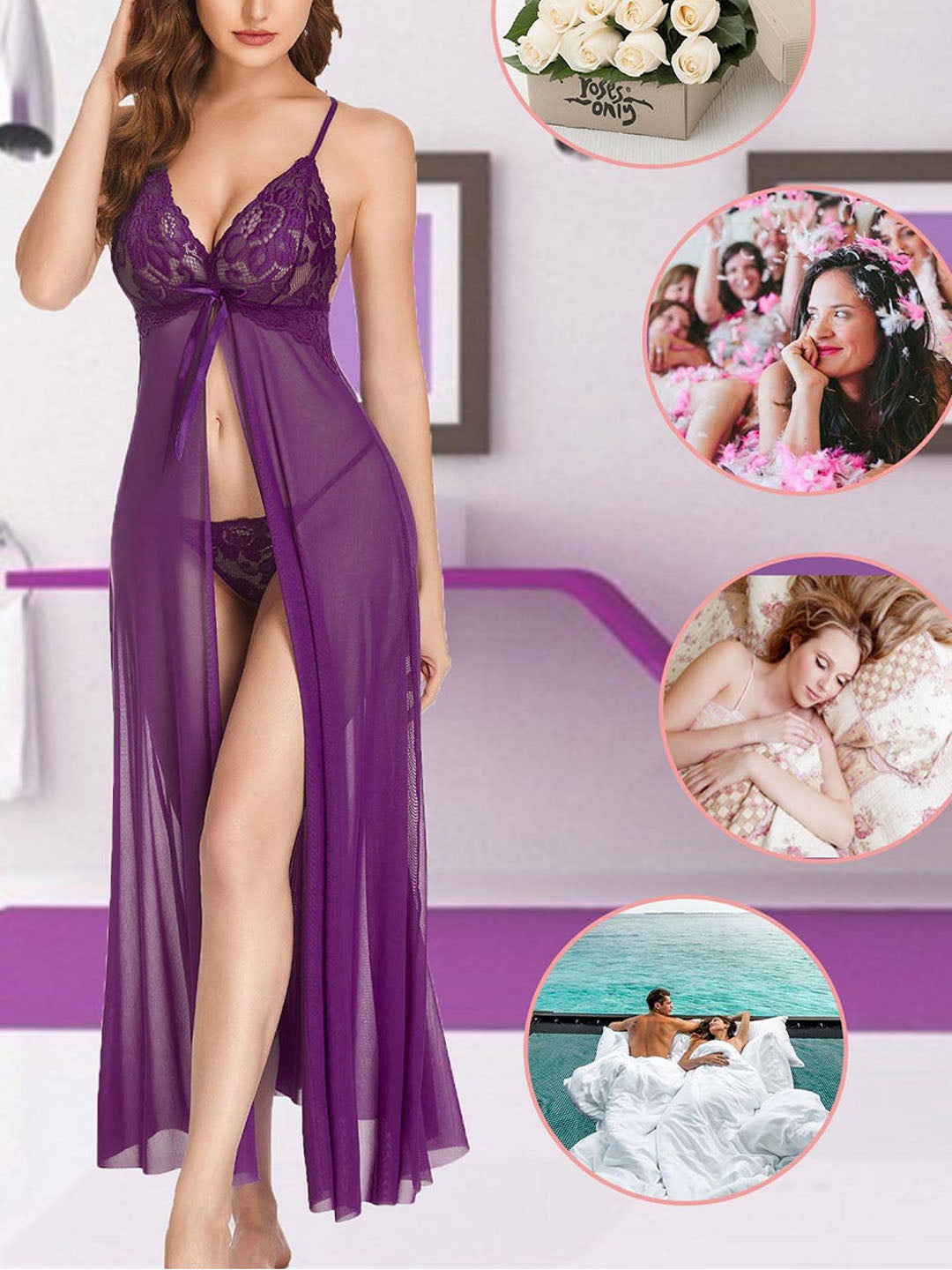 Dreamy Babydoll Lingerie Dress – Soft Net with Lace Detail